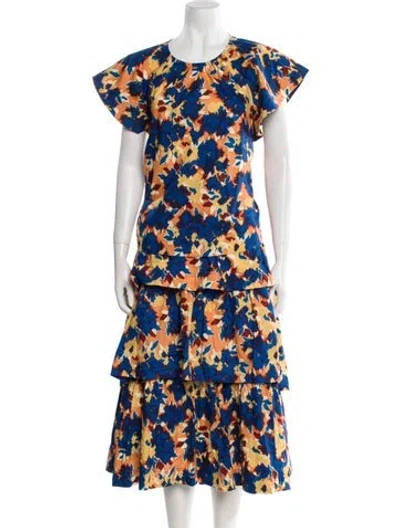 Pre-owned Ulla Johnson Printed Ruffle Embellishment Set In Blue
