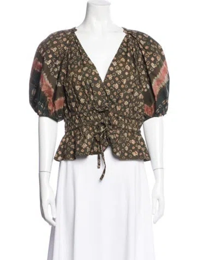 Pre-owned Ulla Johnson Printed Ruffle Embellishment Set In Green
