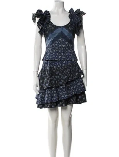 Pre-owned Ulla Johnson Printed Ruffle Embellishment Skirt Set In Blue
