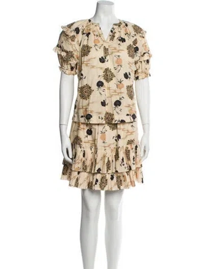 Pre-owned Ulla Johnson Printed Ruffle Embellishment Skirt Set In Neutral