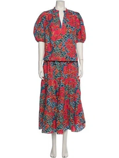 Pre-owned Ulla Johnson Printed Ruffle Embellishment Skirt Set In Red