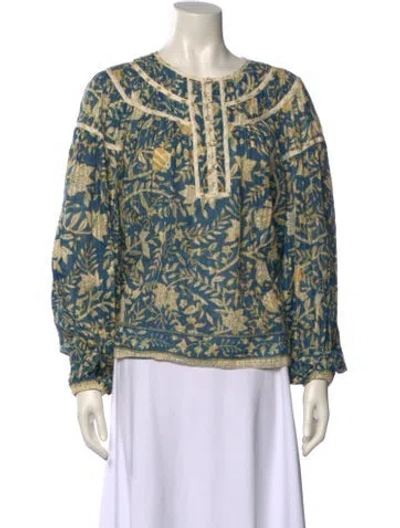 Pre-owned Ulla Johnson Printed Scoop Neck Blouse In Blue