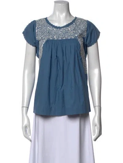 Pre-owned Ulla Johnson Printed Scoop Neck Blouse In Blue