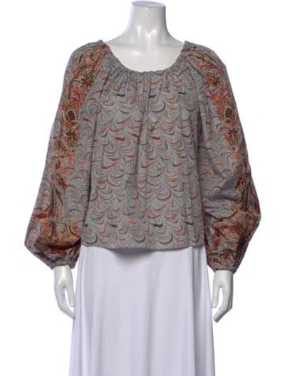 Pre-owned Ulla Johnson Printed Scoop Neck Blouse In Blue