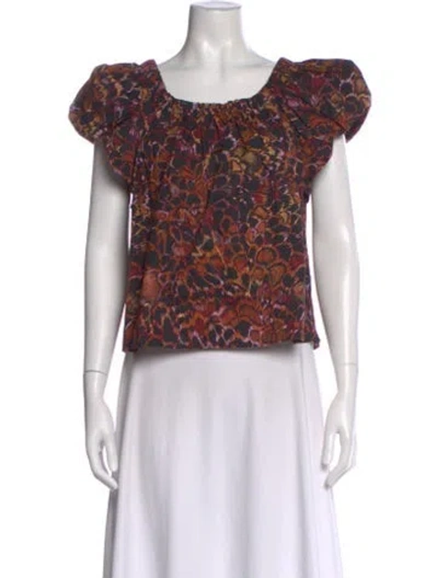 Pre-owned Ulla Johnson Printed Scoop Neck Blouse In Brown