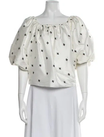 Pre-owned Ulla Johnson Printed Scoop Neck Blouse In White