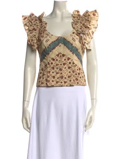 Pre-owned Ulla Johnson Printed Scoop Neck Crop Top In Multi