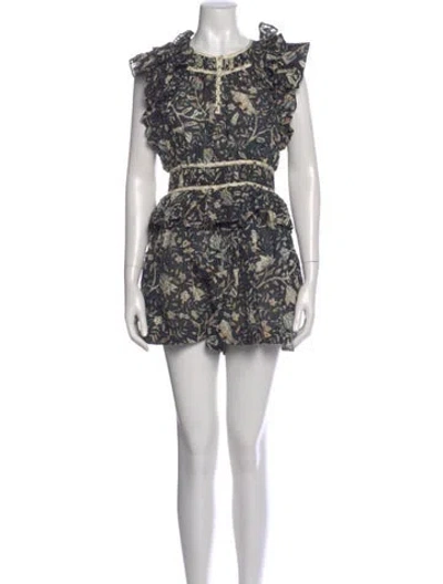 Pre-owned Ulla Johnson Printed Scoop Neck Romper In Black