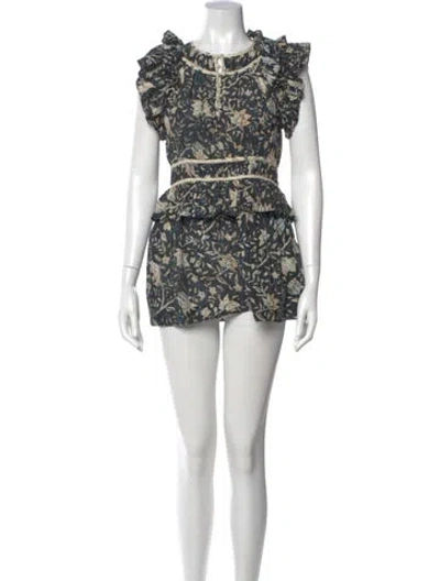 Pre-owned Ulla Johnson Printed Scoop Neck Romper In Black