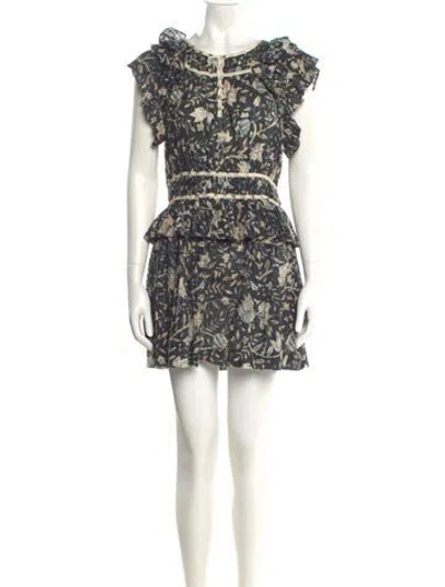 Pre-owned Ulla Johnson Printed Scoop Neck Romper In Blue