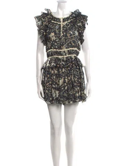 Pre-owned Ulla Johnson Printed Scoop Neck Romper In Blue