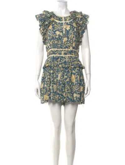 Pre-owned Ulla Johnson Printed Scoop Neck Romper In Blue