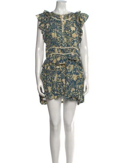 Pre-owned Ulla Johnson Printed Scoop Neck Romper In Blue