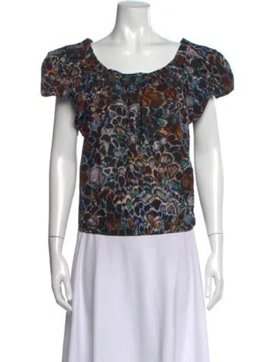 Pre-owned Ulla Johnson Printed Scoop Neck Top In Blue
