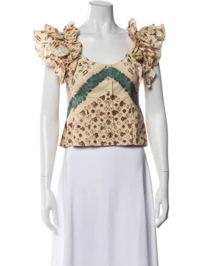 Pre-owned Ulla Johnson Printed Scoop Neck Top In Multi