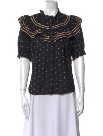 Pre-owned Ulla Johnson Printed Short Sleeve Blouse In Black
