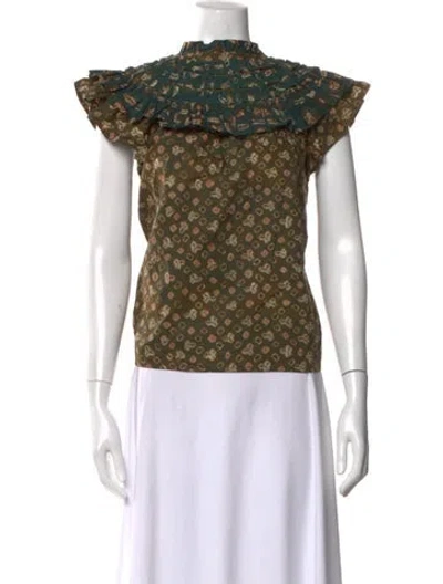 Pre-owned Ulla Johnson Printed Short Sleeve Blouse In Green