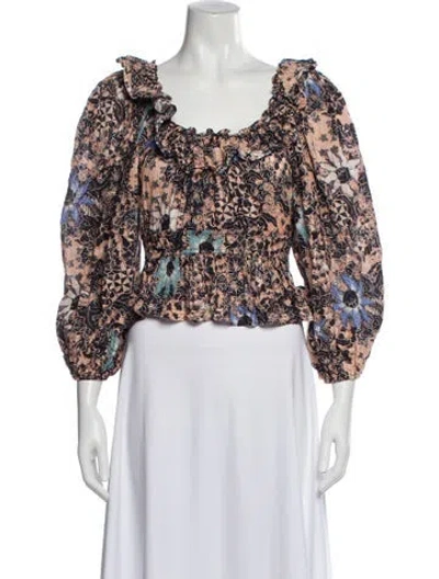Pre-owned Ulla Johnson Printed Square Neckline Blouse In Black