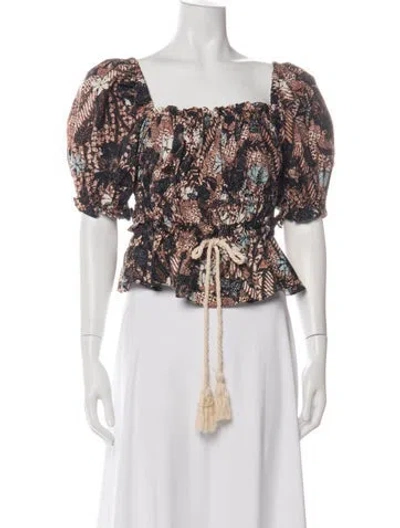 Pre-owned Ulla Johnson Printed Square Neckline Blouse In Green