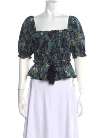 Pre-owned Ulla Johnson Printed Square Neckline Blouse In Green