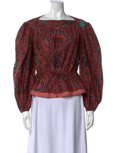 Pre-owned Ulla Johnson Printed Square Neckline Blouse In Red