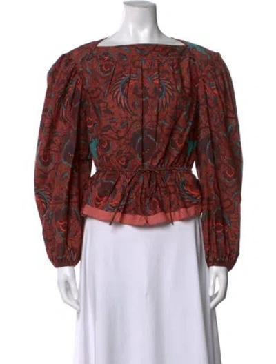 Pre-owned Ulla Johnson Printed Square Neckline Blouse In Red