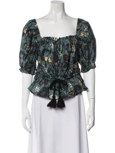 Pre-owned Ulla Johnson Printed Square Neckline Blouse In White