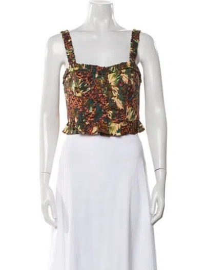 Pre-owned Ulla Johnson Printed Square Neckline Crop Top In Brown