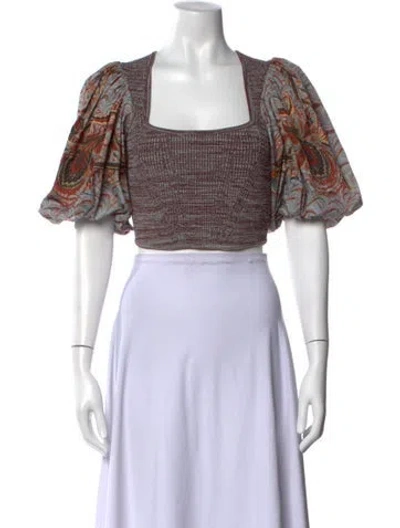 Pre-owned Ulla Johnson Printed Square Neckline Crop Top In Green
