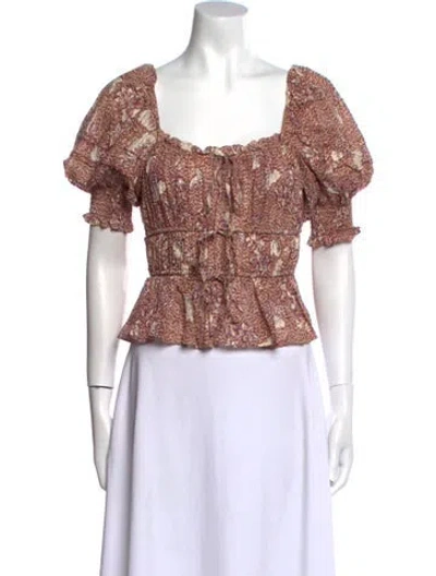 Pre-owned Ulla Johnson Printed Square Neckline Crop Top In Neutral