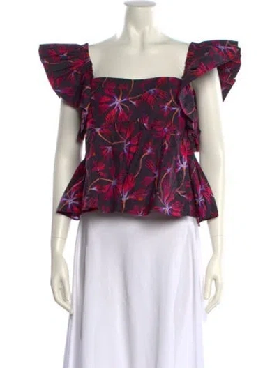 Pre-owned Ulla Johnson Printed Square Neckline Crop Top In Red