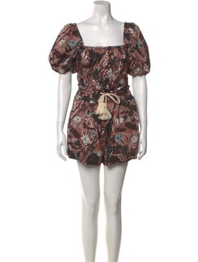 Pre-owned Ulla Johnson Printed Square Neckline Romper In Black