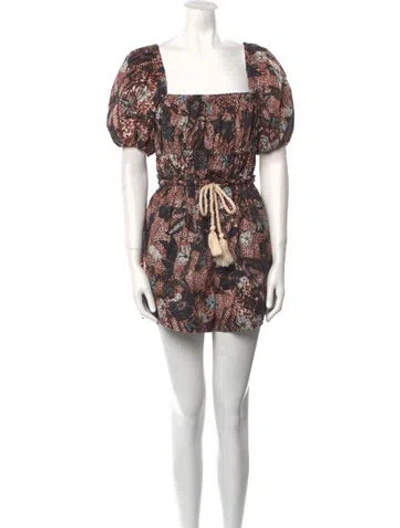 Pre-owned Ulla Johnson Printed Square Neckline Romper In Black