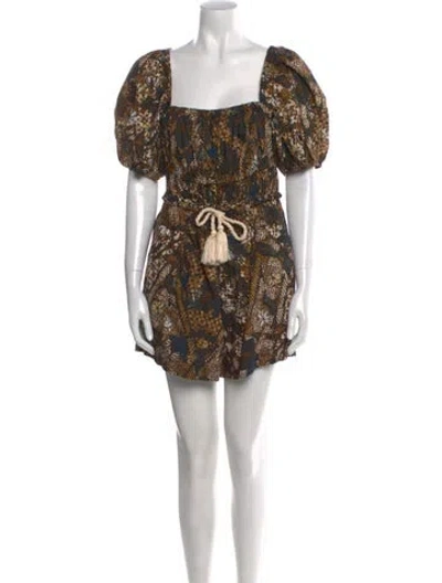 Pre-owned Ulla Johnson Printed Square Neckline Romper In Black