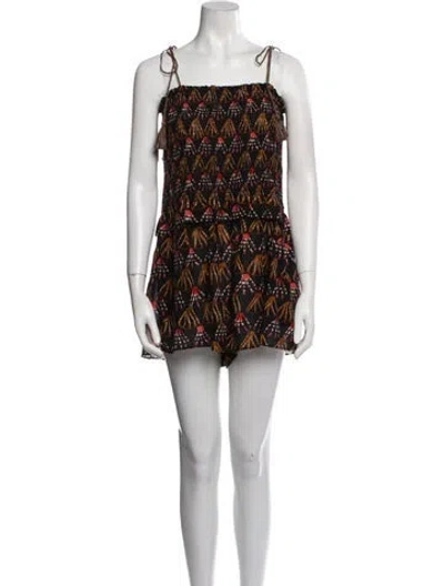 Pre-owned Ulla Johnson Printed Square Neckline Romper In Black