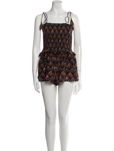 Pre-owned Ulla Johnson Printed Square Neckline Romper In Black