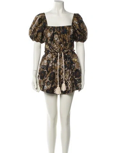 Pre-owned Ulla Johnson Printed Square Neckline Romper In Black