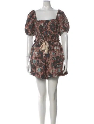 Pre-owned Ulla Johnson Printed Square Neckline Romper In Black