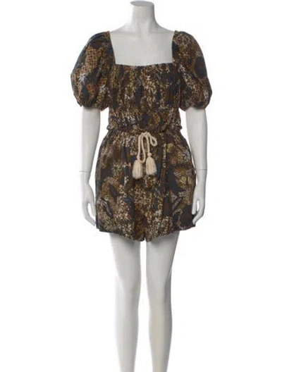 Pre-owned Ulla Johnson Printed Square Neckline Romper In Black