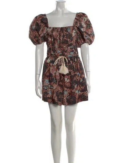Pre-owned Ulla Johnson Printed Square Neckline Romper In Black