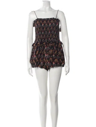 Pre-owned Ulla Johnson Printed Square Neckline Romper In Black