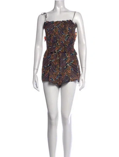 Pre-owned Ulla Johnson Printed Square Neckline Romper In Black