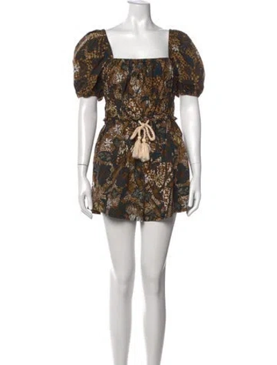 Pre-owned Ulla Johnson Printed Square Neckline Romper In Black