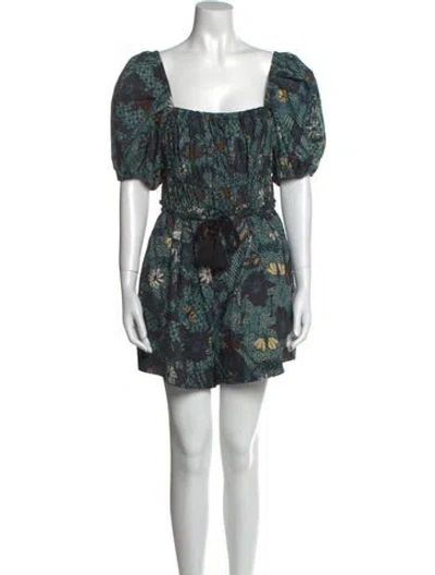 Pre-owned Ulla Johnson Printed Square Neckline Romper In Blue