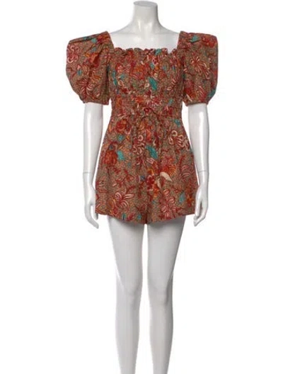 Pre-owned Ulla Johnson Printed Square Neckline Romper In Burgundy