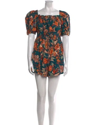 Pre-owned Ulla Johnson Printed Square Neckline Romper In Green