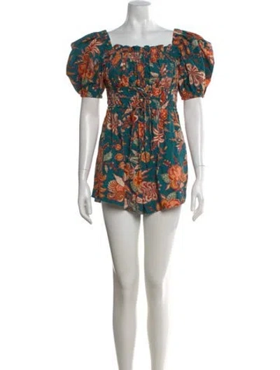 Pre-owned Ulla Johnson Printed Square Neckline Romper In Green