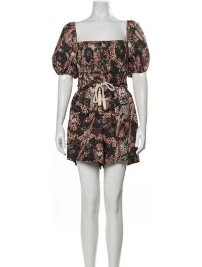 Pre-owned Ulla Johnson Printed Square Neckline Romper In Multi