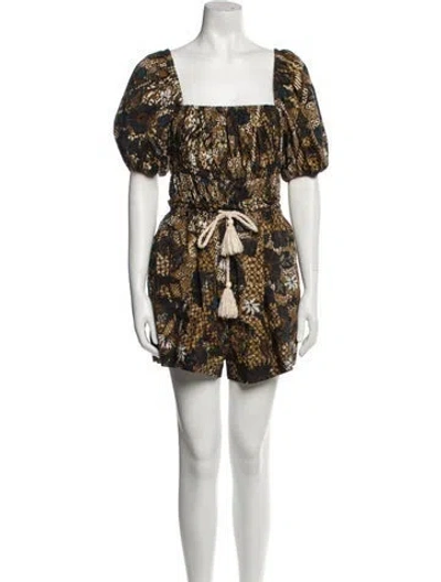 Pre-owned Ulla Johnson Printed Square Neckline Romper In Neutral