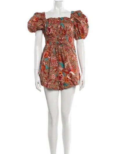 Pre-owned Ulla Johnson Printed Square Neckline Romper In Red